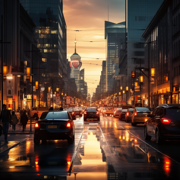 Cybersecurity Measures in the Defense Industry Post-Quantum Busy street at sunset